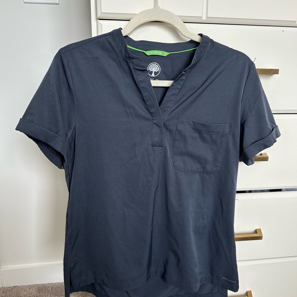 healing hands Navy Short Sleeve V-Neck Scrub Top